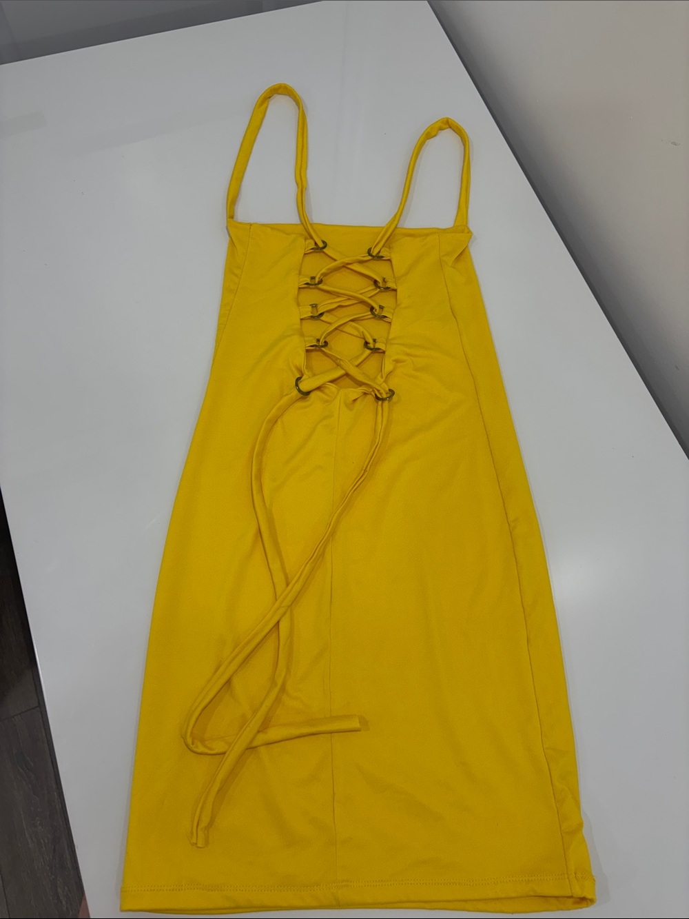 Yellow Bodycon Dress Adjustable straps tie up